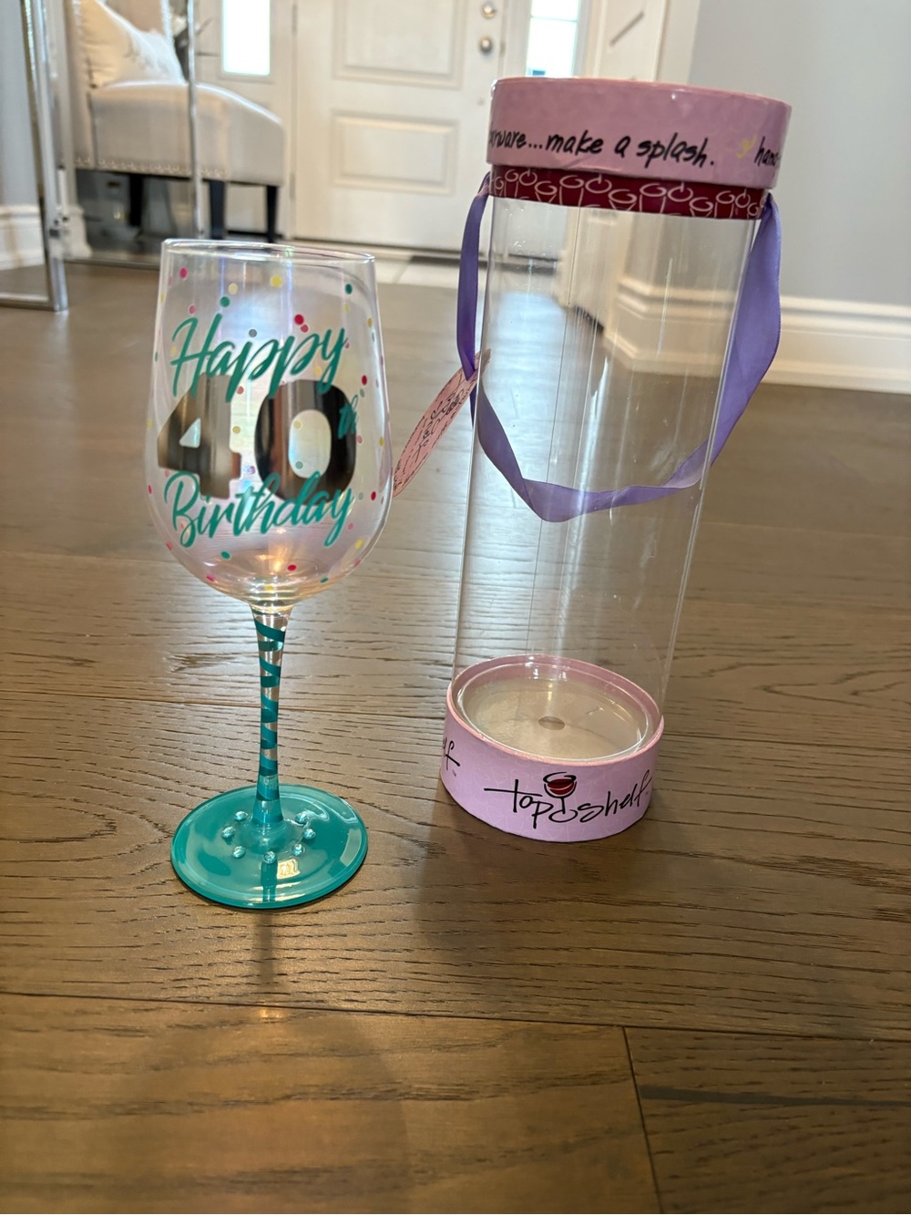 Top shelf brand happy 40th wine glass new in box